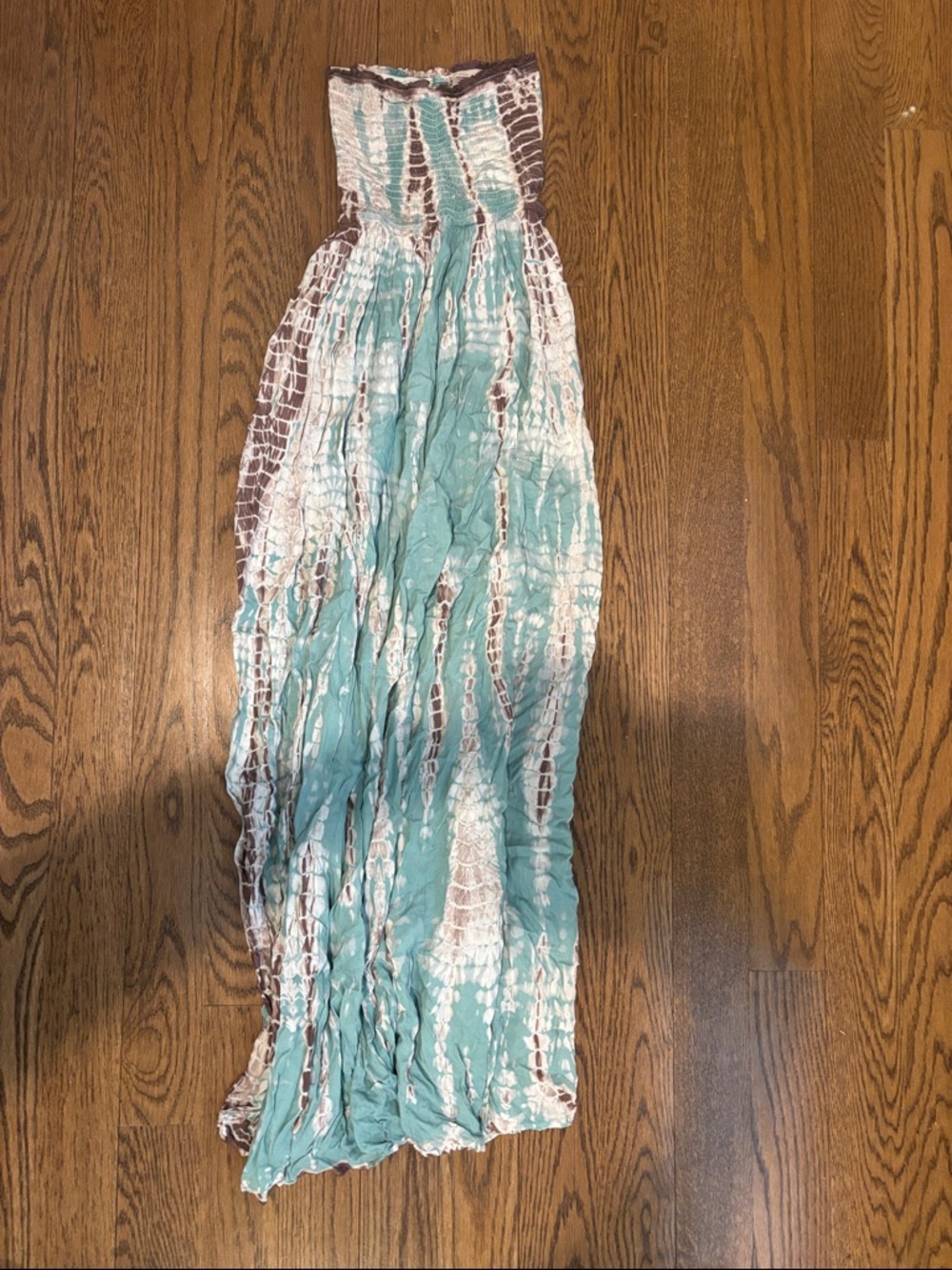 Elan Aqua and White Tie-Dye Smocked Maxi Dress